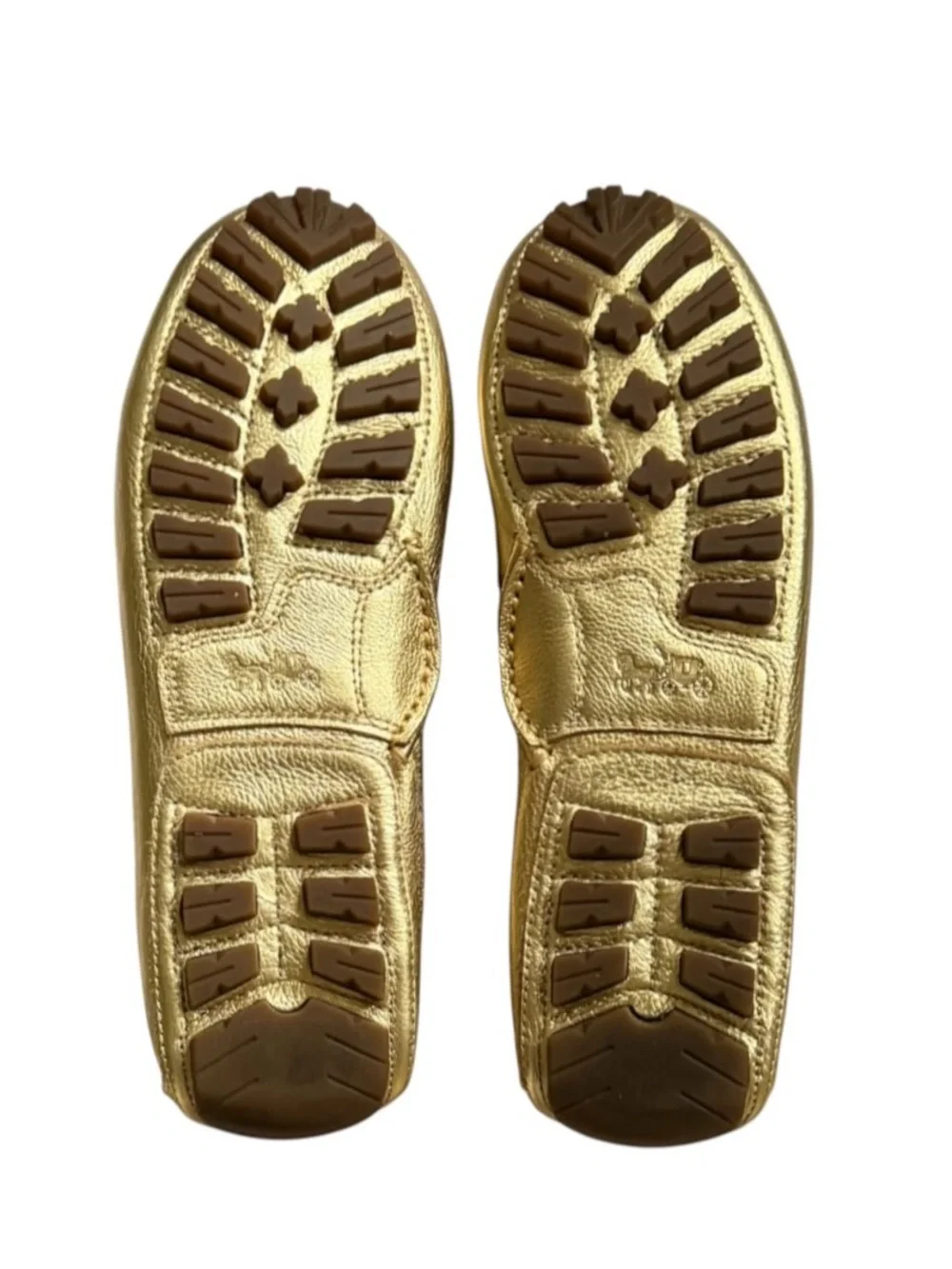Coach Metallica Gold Tumbled Leather TurnLock Arlene Driving Loafers Size 7.5